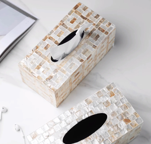 Caja de pañuelos de nácar elegante soporte de incrustaciones de concha hecha a mano para decoración de lujo para el hogar y la Oficina - Product Image 4