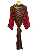 Indien Vintage Sari Soie Kimono Doux Soie Peignoir Patchwork Taille Libre Robe De Nuit Porter Multi Couleur Robe Confortable Maison Porter