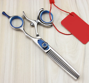 Juego de 2 piezas de tijeras con mango giratorio para corte y adelgazamiento de cabello de Salón | Juego de tijeras de barbería de acero inoxidable con logotipo personalizado - Product Image 6