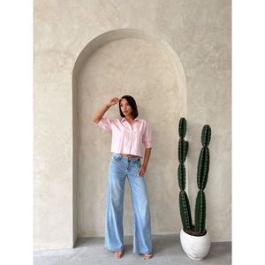 Blusa de Mujer TOPSHOW, Color Rosa, Mezcla de Algodón y Poliéster, con Detalle de Mariposa en la Espalda, Venta al Por Mayor, para Uso Diario Informal - Product Image 3