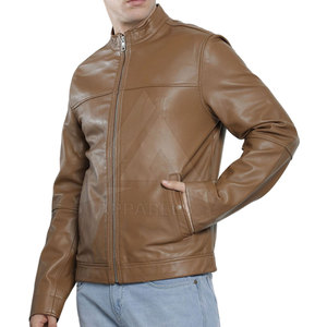 2025 Vintage Genuine <b>Sheepskin</b> Leather <b>Jackets</b> for <b>Men</b> Customized Wholesale New Fashion Design with Stand Collar Canvas Fabric - Product Image 1