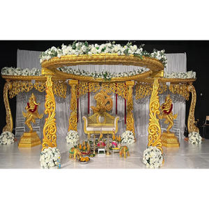 มณฑปงานแต่งงานแบบวงกลมลายเพสลีย์สีทองสไตล์มาเลเซีย พร้อมตกแต่งด้วยดอกไม้  สามารถปรับแต่งได้  ศาลาสำหรับงานแต่งงานแบบไฟเบอร์  ส่งตรงถึงสหราชอาณาจักร - Product Image 1