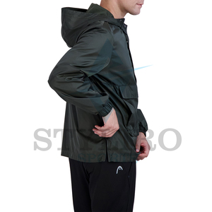 Wholesale Hooded Zipper Polyester Waterproof Windbreaker <b>Jacket</b> with Embroidery Front Custom Private Label for <b>Men</b> - Product Image 4