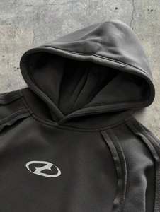 Pull-over court personnalisé nouveau design de sweat à capuche délavé à l'acide vêtements pour hommes sweat à capuche avec logo imprimé bords délavés streetwear - Product Image 5