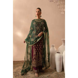 Ensemble de costume de luxe pour femmes en daim bordeaux orné de pierres TC-1430 - Product Image 5