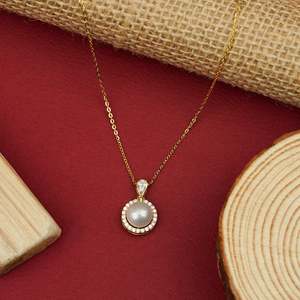 SHREYA DIAM Classic 925 <b>Silver</b> Freshwater <b>Pearl</b> Pendant <b>Necklace</b> Diamond Halo Snake Chain Romantic Style for Women Wedding - Product Image 5
