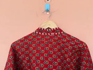 Chaqueta de algodón acolchada de estilo bohemio para mujer, Kimono bohemio con estampado de bloques, Kimono abierto a rayas, ropa corta de otoño e invierno, Bata - Product Image 4