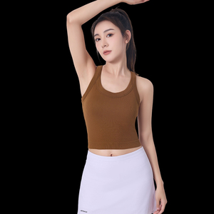 Tops cortos deportivos sexys al por mayor para mujer con logo, camisetas sin mangas acanaladas para entrenamiento, ejercicio y yoga - Product Image 1
