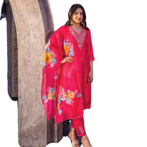 นักออกแบบล่าสุดงานมือผ้าไหม Organza ทํางาน Kurti ตั้งโดย Fab Zone - Product Image 1