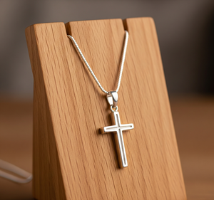 Collar Unisex de Plata de Ley 925, Colgante de Cruz Vermeil, Cadena de Eslabones Chapada en Oro Fino, Tendencia Minimalista, Regalos Altos para Fiestas - Product Image 1