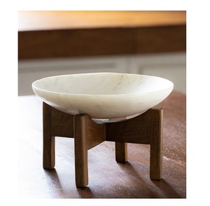 Bol en marbre italien avec support en bois Bol de service décoratif de table pour la maison Hôtel Restaurants Café Plateau de table Bol en marbre - Product Image 1