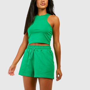 Ensemble 2 pièces en coton 100 % pour femme, haut court en dentelle unie et short, tenue décontractée d'été, haute qualité, vente chaude - Product Image 3