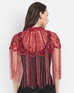 Belle cape burlesque élégante brins perlés paillettes logo brodé pour les festivals avec silhouette droite naturelle - Product Image 2