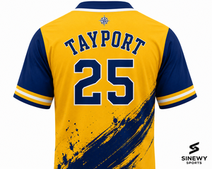 Maillot de baseball pour homme SINEWY SPORTS TAYPORT 25 Jaune Bleu Sublimé Anti-humidité Manches courtes Coupe classique - Product Image 5