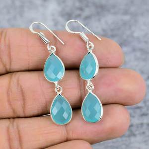 Aqua Chalcedony 925 gota de plata esterlina forma de pera piedra preciosa colgante gota de diamante estilo bohemio regalo de boda para mujer - Product Image 2