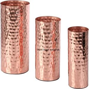Vases à fleurs cylindriques en métal martelé finition cuivre pour décoration de table de dîner de maison et de mariage Vase floral - Product Image 4