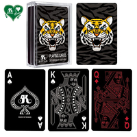 Cartes à jouer en plastique personnalisées avec fond noir, finition mate en relief, série graphique animale, format Bridge, pour usage familial