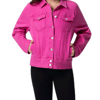 Chaqueta vaquera rosa de talla grande para mujer, manga larga, color sólido, con botones al frente, informal, para primavera, corte regular.