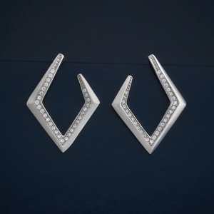 92.5 <b>Silver</b> <b>Stud</b> <b>Earrings</b> Rhodium Plated Zircon Pearl Diamond Geometric Number Shape Cute Religious Style for Party Wedding Gift - Product Image 1