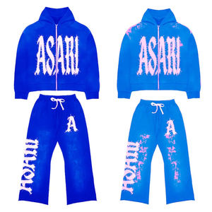 Chándal de lana de algodón 100% OEM para hombre con bordado desgastado logotipo personalizado con capucha y cremallera estilo de talla grande patrón sólido - Product Image 1