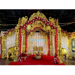 Maharani <b>Peacock</b> Carved Traditional Indian Wedding Mandap Designer Double Pole with <b>Chairs</b> for Event Decor Indian Decor Newyork - Product Image 1