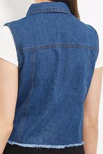 Chaqueta abotonada de mezclilla de LICRA ecológica de tamaño personalizado para mujer, lona de manga corta, lavado con ácido lavado a la piedra - Product Image 6