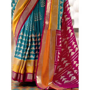 Agradable Sari de Seda Patola Azul Cielo con Estampado Digital para Fiestas y Bodas - Product Image 2