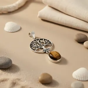 925 Silver <b>Tree</b> <b>of</b> <b>Life</b> Pendant Necklace with Tiger Eye Gemstone Rhodium Plated Charm Pendants Rose Gold Platinum Number Pattern - Product Image 1
