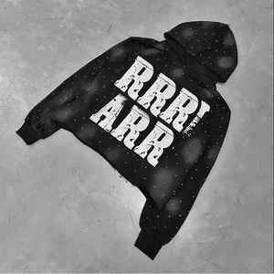 Soleil délavé survêtement Vintage personnalisé strass partout impression pull à capuche hommes sweat et joggeurs ensemble de survêtements - Product Image 3