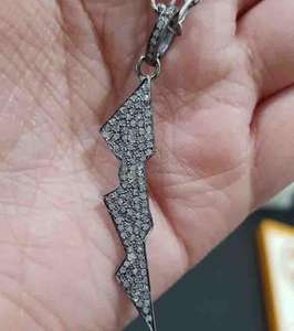 Pave Diamond Forme Unique Argent Sterling 925 Vintage Noir Plaqué Rhodium 50x10MM Pendentif Femme pour Mariage et Fiançailles - Product Image 5