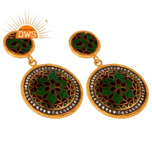 Best Selling Sterling Silver 18K Gold Plated Natural Cz Gemstone Enamel Design Dangle <b>Earring</b> Demi <b>Fine</b> Jewelry Manufacturer - Product Image 2