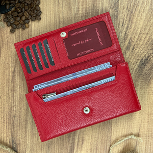 Cartera larga de cuero genuino de diseño especial para mujer Color rojo Hecho a mano de alta calidad-Hecho en Turquía - Product Image 2