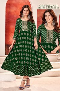 Designer Heavy Faux Georgette <strong>Anarkali</strong> Gown Foil Gold Print Best Price Wedding Party Wear for Indian <strong>Pakistani</strong> Cotton Lining - Product Image 4