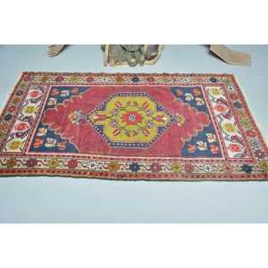 Turkish Accent Rug, 3.2x5.8 ft Vintage Rug, <b>Red</b> Floral <b>Wool</b> Rug - Product Image 3