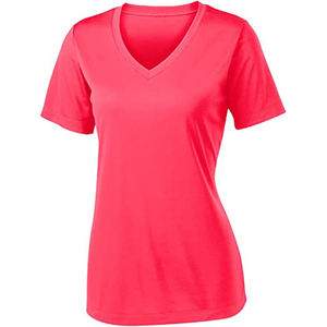 Ladies <b>Plain</b> <b>Pink</b> V-Neck Top Stretchy Cotton Casual <b>T</b>-<b>Shirt</b> for Bulk Supply - Product Image 1