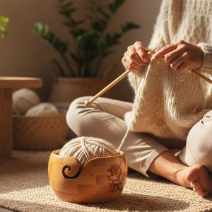 Cuenco de Madera Hecho a Mano de Primera Calidad para Hilos |   Diseño Artesanal Único y Estético |   Soporte Portátil para Hilos de Tejer y Crochet - Product Image 6