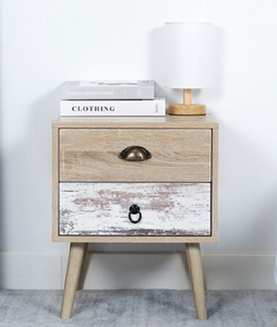 Mesita de noche apilada multinivel única con tres cajones no coincidentes en negro, marrón y gris, patas abiertas, a precios al por mayor - Product Image 5