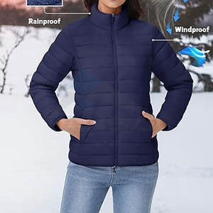 Chaqueta Acolchada Ligera para Mujer, Abrigo de Invierno con Cierre Completo, Cuello Alto, Estilo Casual, Azul - Product Image 4