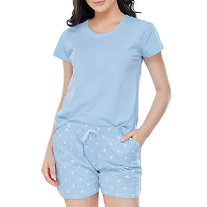Ensemble décontracté pour femme, coupe classique, haut à manches courtes et short, respirant, écologique, imperméable, uni, 100% coton, couleurs personnalisées - Product Image 1