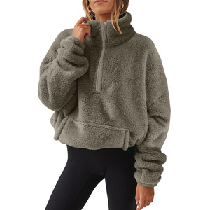 Sweat-shirt en molleton sherpa à fermeture éclair quart de tour avec poche kangourou pour femme, broderie personnalisée de logo premium - Product Image 3