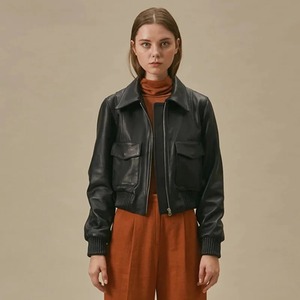 2024แจ็กเก็ตบอมเบอร์สีดำระดับไฮเอนด์สำหรับผู้หญิงหนังแกะแท้แท้ผลิตจากโรงงานสำหรับขี่มอเตอร์ไซค์ฤดูใบไม้ร่วงฤดูหนาว - Product Image 6