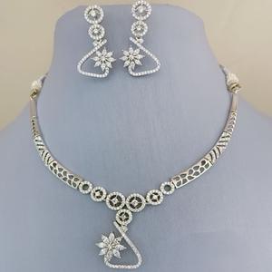 Classy Best Quality Silver Finish AD Stone Designer <b>Necklace</b> <b>Set</b> With <b>Earrings</b> For Wedding Wear Collection For Women <b>And</b> Girls - Product Image 1