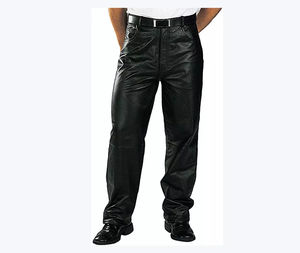 Pantalon empilable en cuir PU avec logo imprimé personnalisé pour hommes mode de rue noire Faux pantalon en cuir d'automne et d'hiver pour hommes - Product Image 1