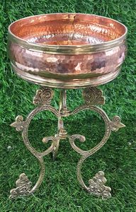 Beautifully Designed Copper Urli Bowl with Carved <b>Stand</b> Made of Brass and Glass for Home Decoration for Gifting - Product Image 4