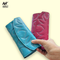 Portefeuille-pochette pour femme en cuir véritable 100% fait main, brodé à la main, multicolore, style vintage et tendance