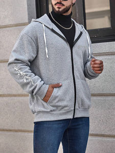 Sudadera con capucha y cremallera de algodón 100% para hombre con diseño transpirable polar estampado personalizado para invierno - Product Image 3