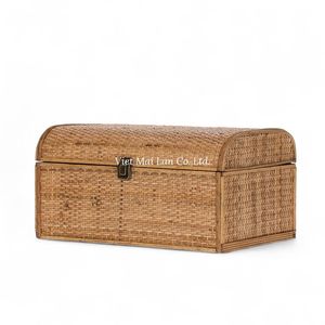 Boîte de rangement multifonctionnelle en rotin tissé naturel, style bohème, fabriquée à la main au Vietnam pour l'organisation de la maison, design éco-responsable - Product Image 5