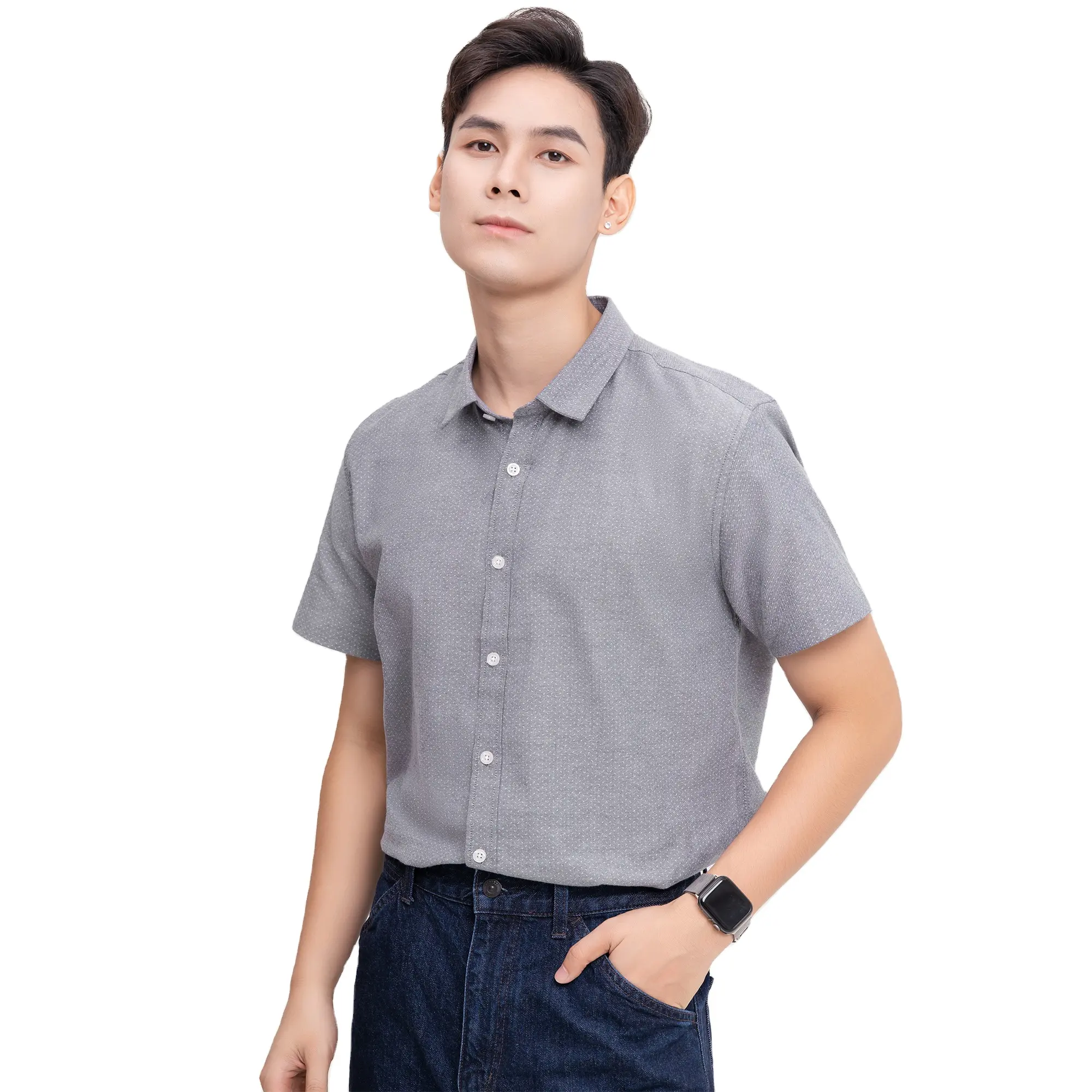 Özelleştirilmiş tasarım hafif ve nefes Premium kombinasyonu erkek gömleği çevre dostu resmi giysi