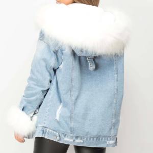 OEM precio razonable de alta calidad Streetwear estilo de las mujeres transpirable Casual Wear Jeans Chaqueta con piel blanca - Product Image 4