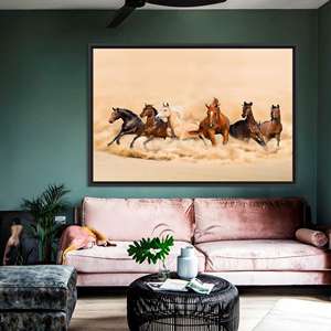 Impression sur toile Chevaux au galop : Art mural animalier élégant pour la ferme, TOILE ENCADRÉE NOIRE - Product Image 1